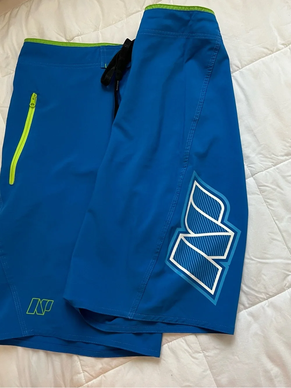 Men's Blue Swim Board Shorts with Lime Trim